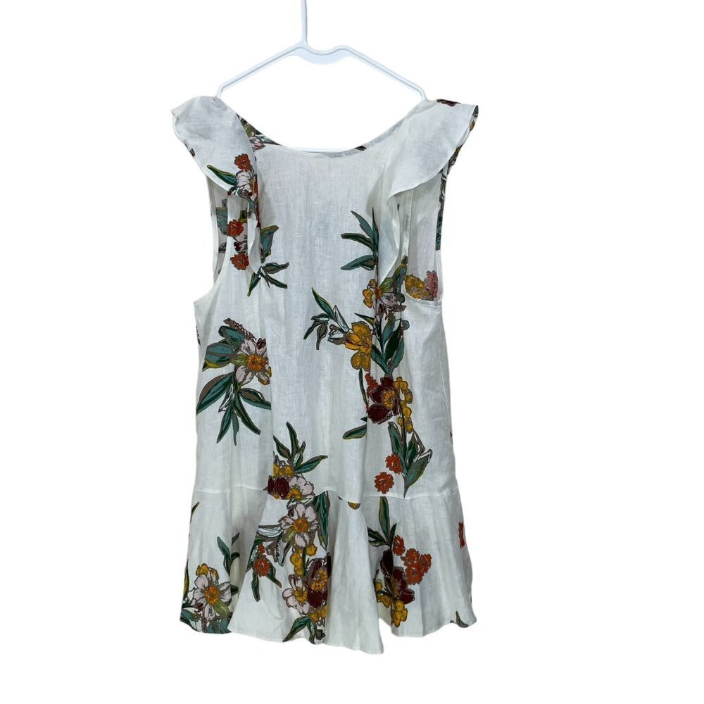 Free People Women's‎ XS Top  Floral Boho Linen Blend Tie-Back White